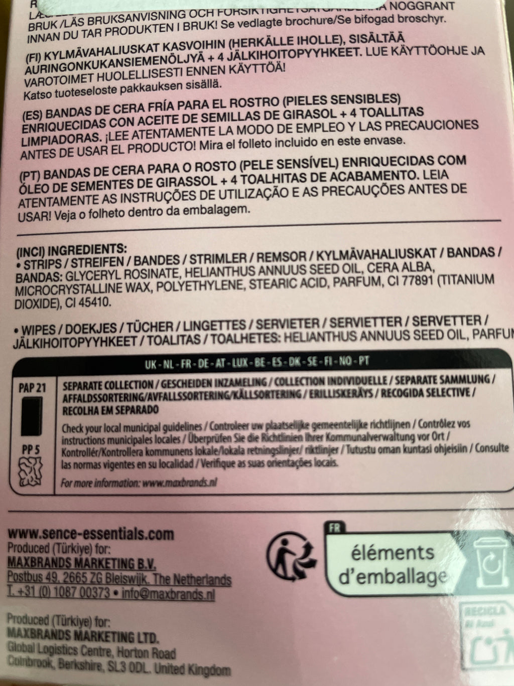 Benzi de ceară pentru față Sence – 20 buc + 4 șervețele finisare