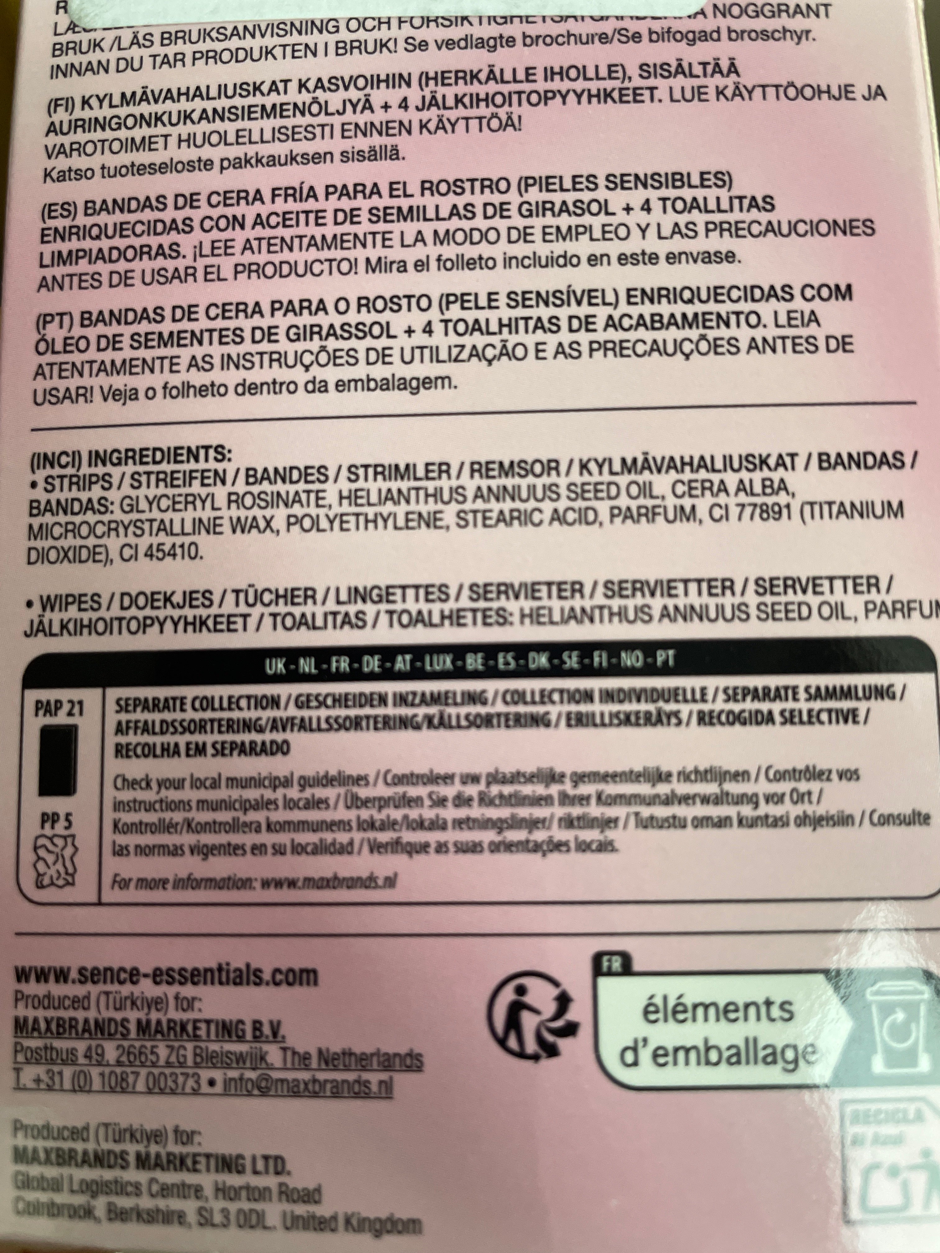 Benzi de ceară pentru față Sence – 20 buc + 4 șervețele finisare