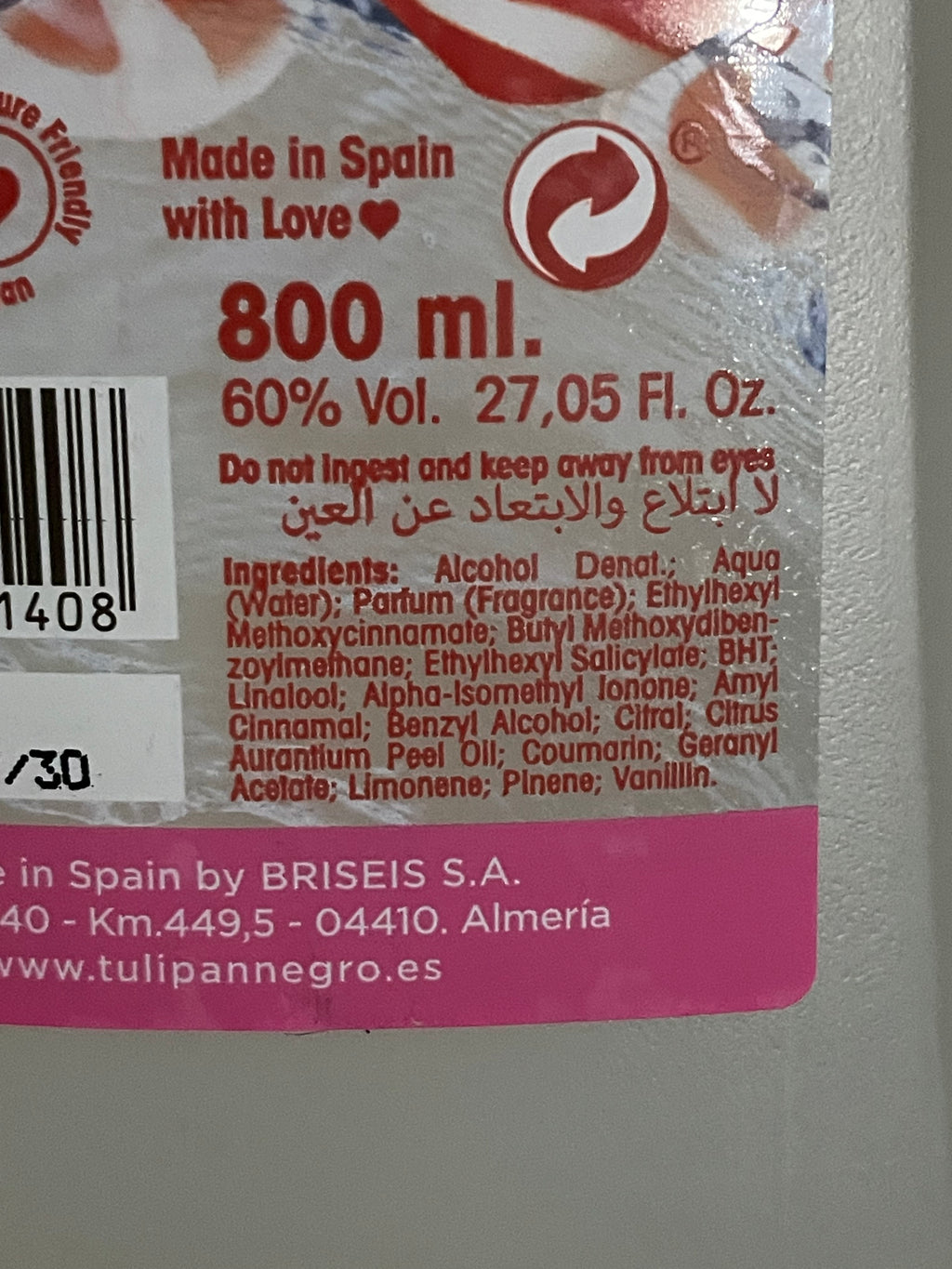 Apa de colonie Fresa Nata - Tulipan Negro 800 ml